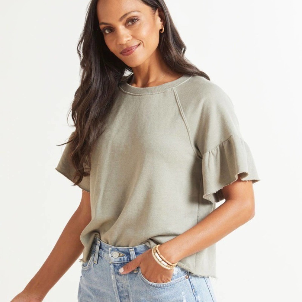 Michael Stars MAUVE CREAM Jersey Knit Ava Flutter Sleeve Top